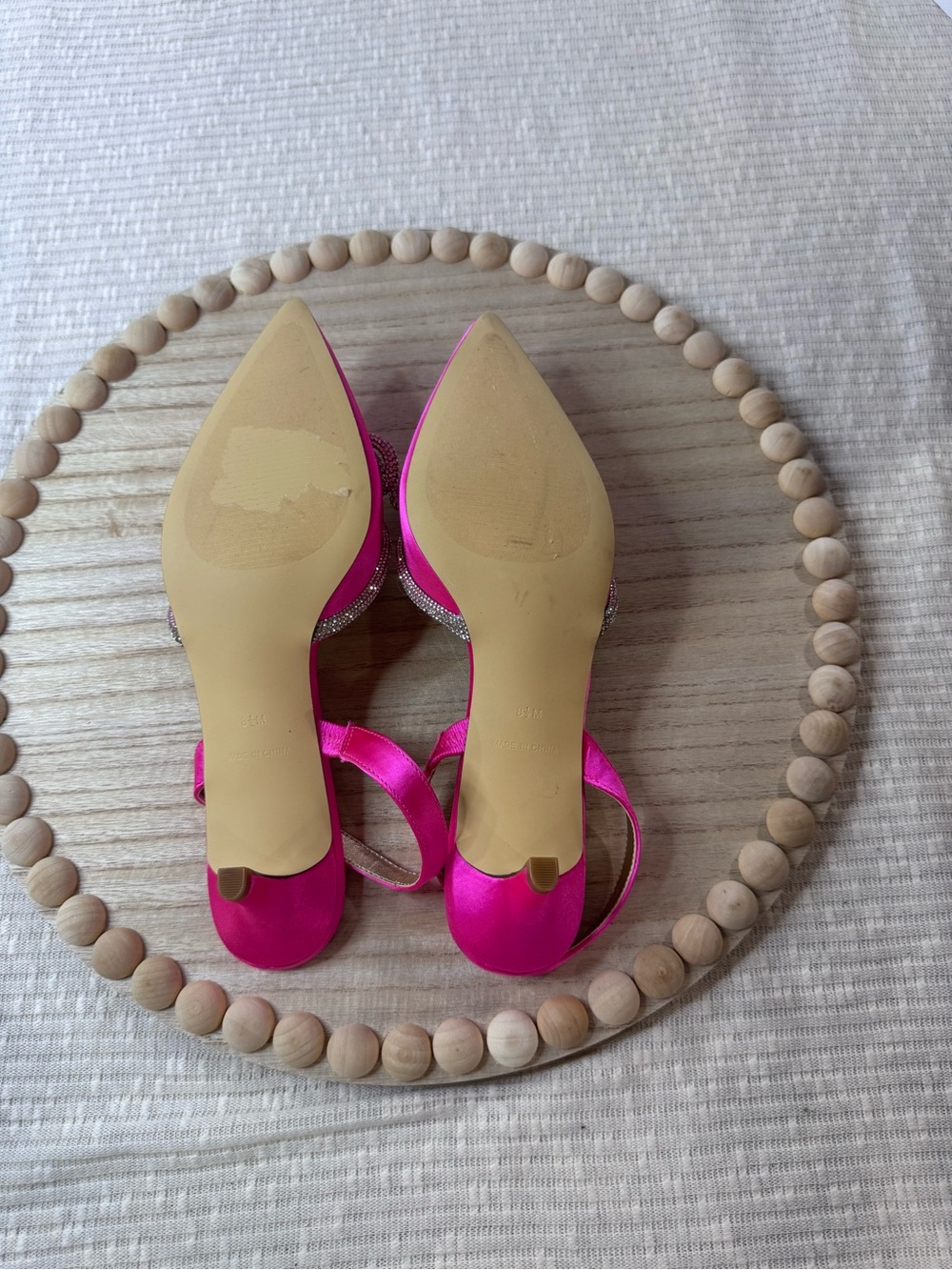 Lilly Pulitzer Ryley Slingback Cerise Pink Rhinestone Bow Kitten Heels 8.5M - Picture 6 of 10